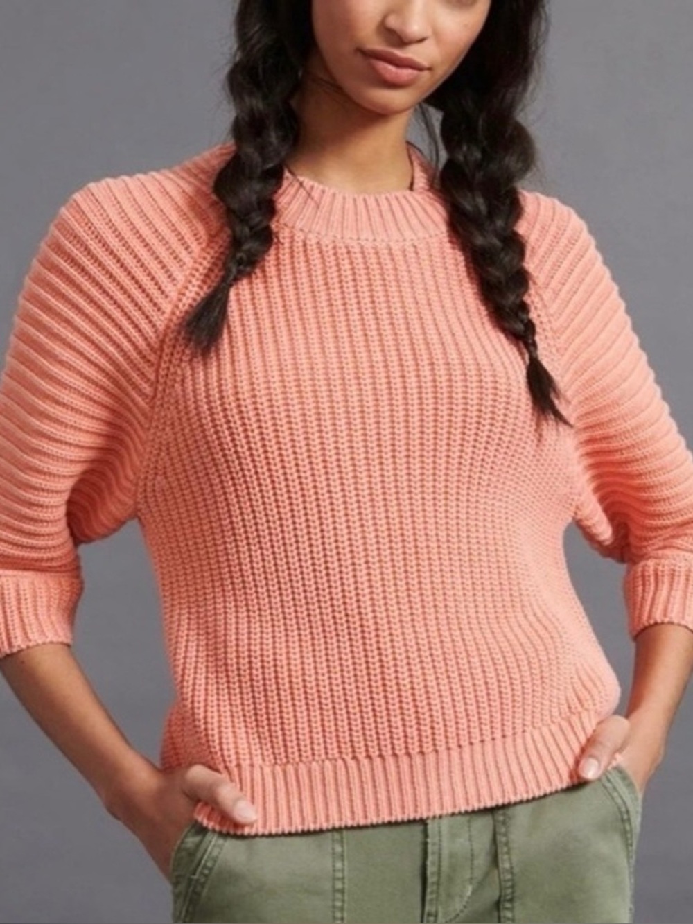 Anthropologie Maeve | Mackenzie Coral Orange Ribbed Chunky Knit Oversized Top